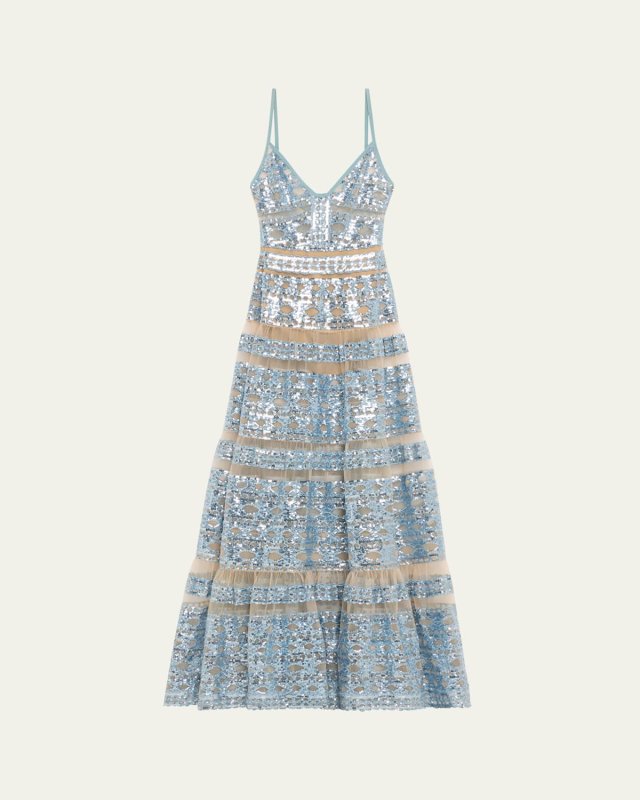 Long Sequined Tulle Dress
